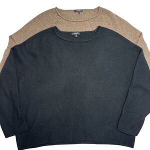 Quince Lot of 2 Black Tan Crewneck Cashmere Sweaters *read*